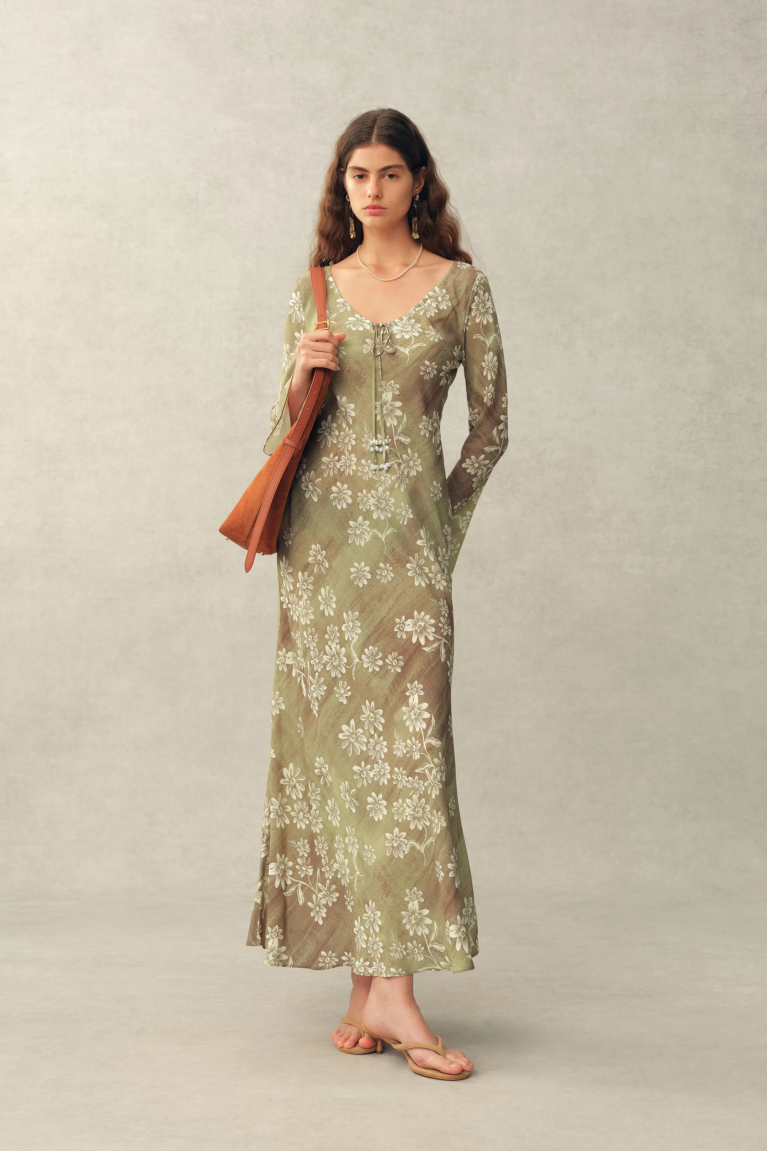 Iris Handpainted Floral Long Sleeve Dress in Viscose | Fabrique