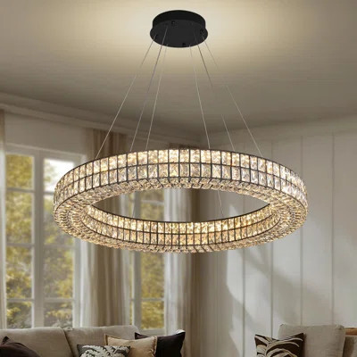 Modern LED Ring Chandelier With Dimmable Crystal Design For Living Room And Dining Room - Adjustable Hanging Height, 3-Color Temperature, Remote Contr | Wayfair North America