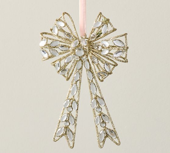 LoveShackFancy Silver Glitter Cage Bow Ornament | Pottery Barn (US)