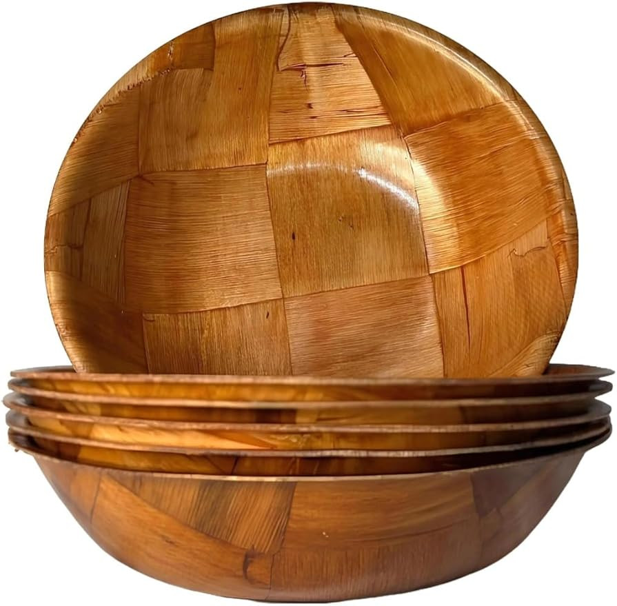 Rich&Richer Wooden Salad Bowl Set - 8 Inch Large Serving Bowls, 6 Piece Woven Wood Mixing Set for... | Amazon (US)
