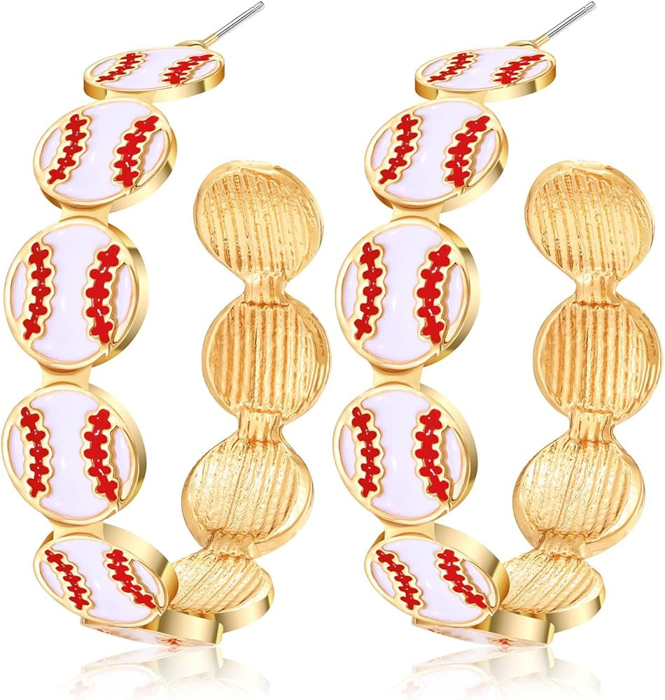 Game Day Earrings for Women Baseball Basketball Soccer Football Hoop Earrings Fashion Sports Jewe... | Amazon (US)