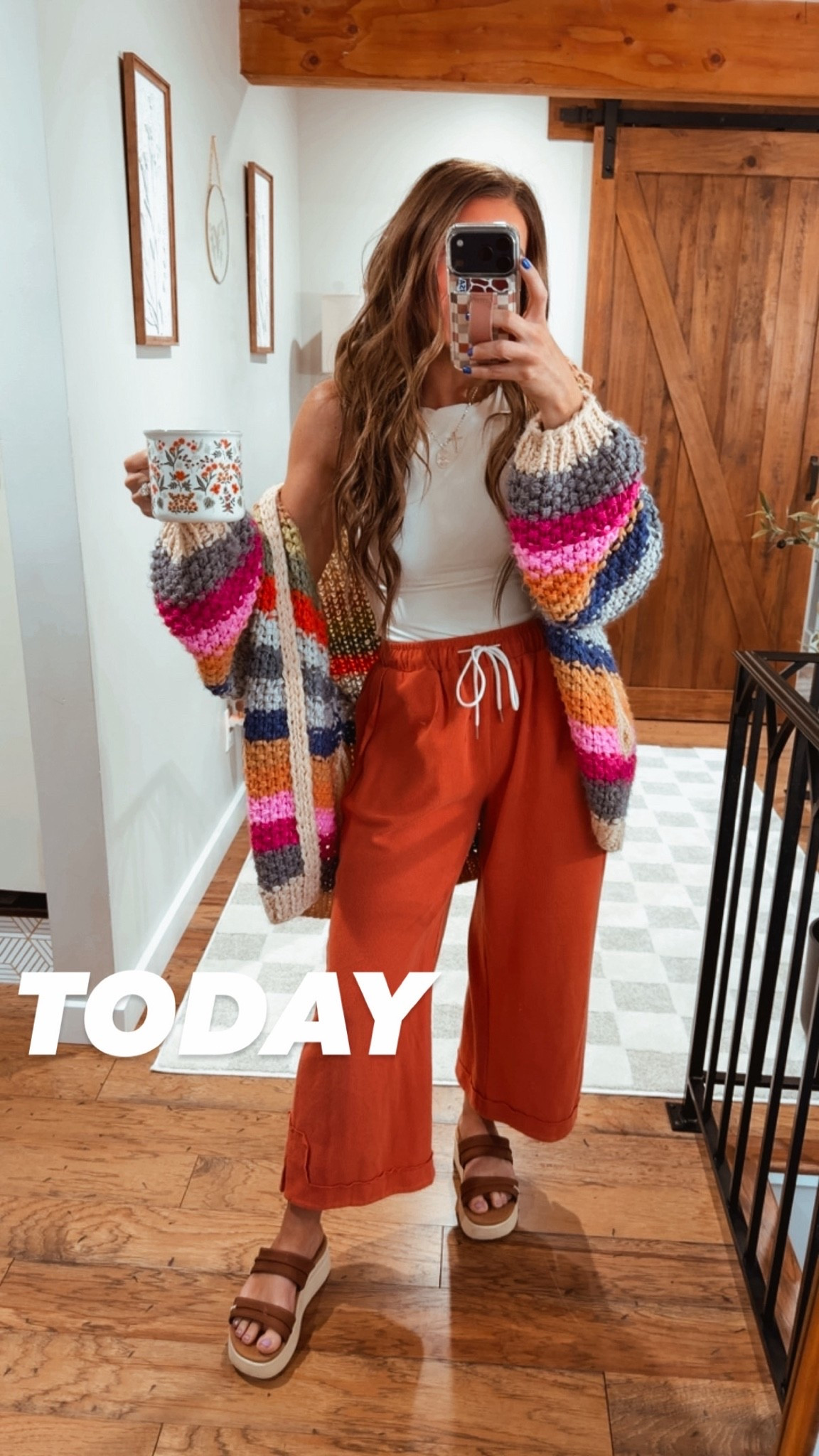 Today’s work outfit. 
Cardigan: small
Bottoms: small
Backless tank: XS ( built in bra) 
Shoes; THE BEST