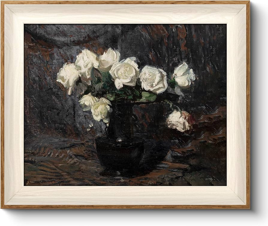 VIYYEA Vintage Framed Wall Art, Waterproof Canvas Prints, White Roses in Vase, Holiday Gifts Wall... | Amazon (US)