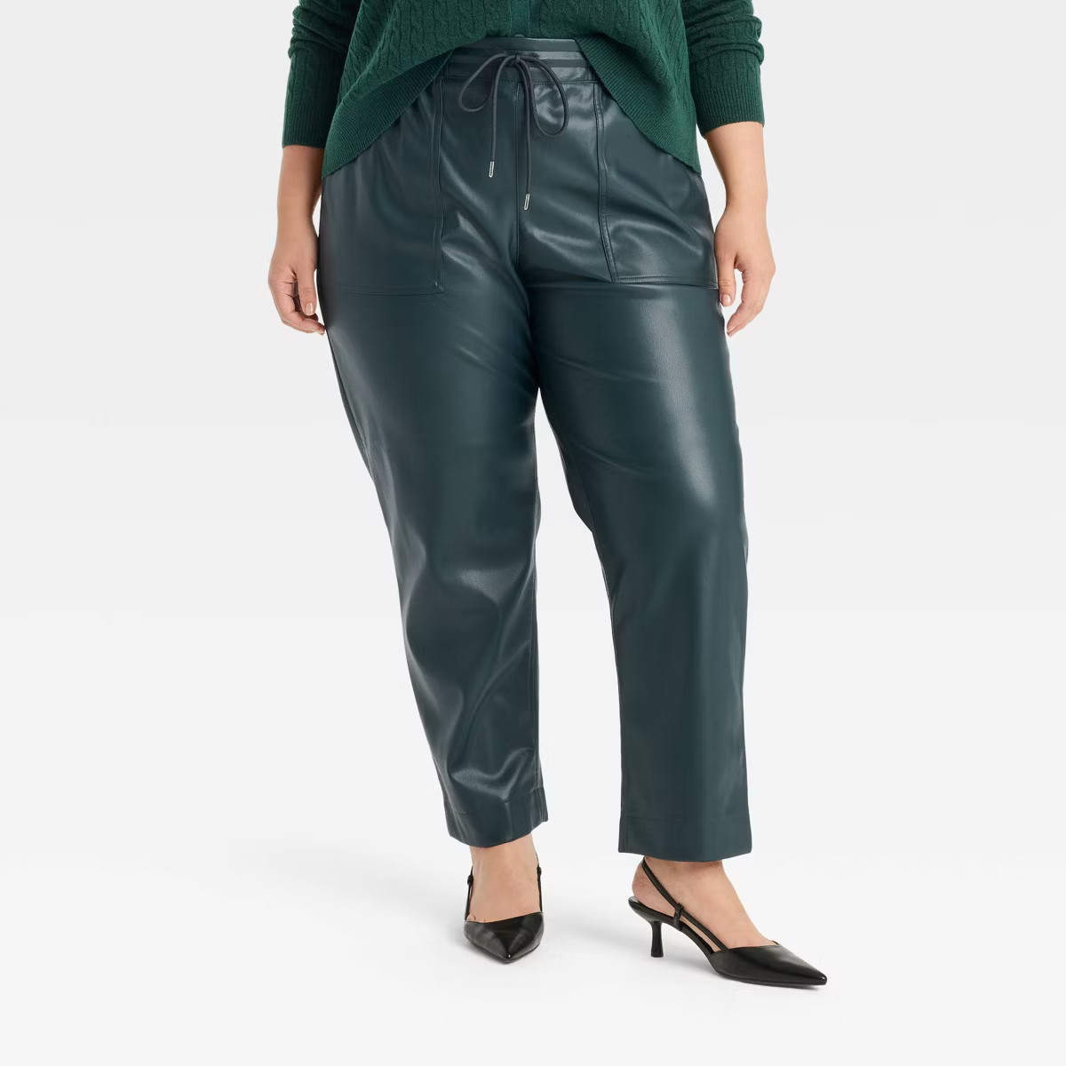 Women's High-Rise Faux Leather Tapered Ankle Pull-On Pants - A New Day™ Black S | Target
