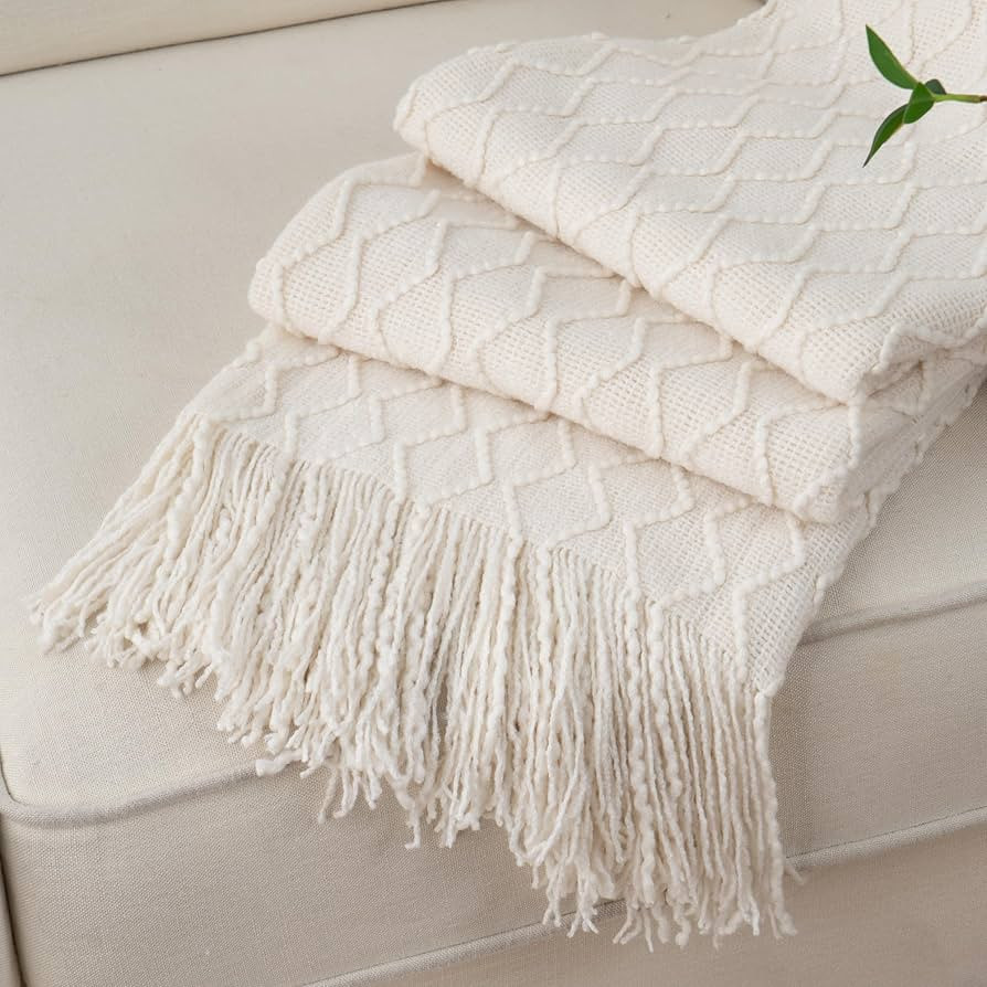 BATTILO HOME Ivory White Throw Blankets for Couch, Off White Lightweight Decorative Blankets and ... | Amazon (US)