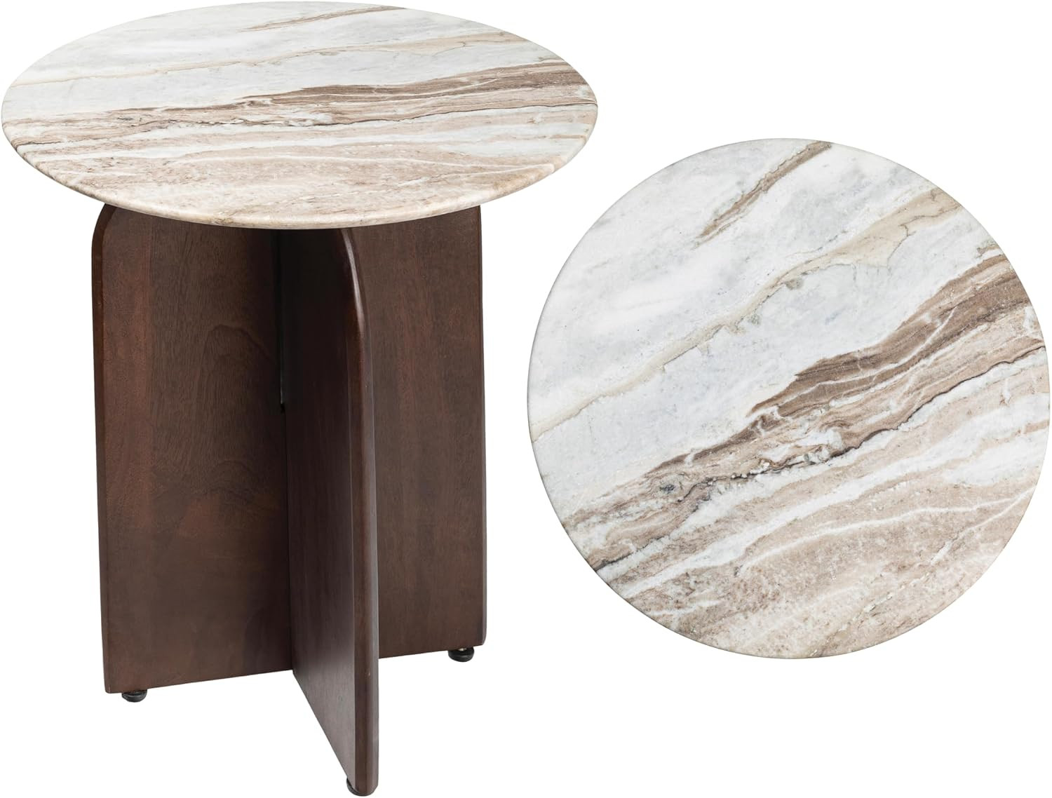 JONATHAN Y Naomi 18" Round Marble and Mango Wood End Table, Walnut | Amazon (US)