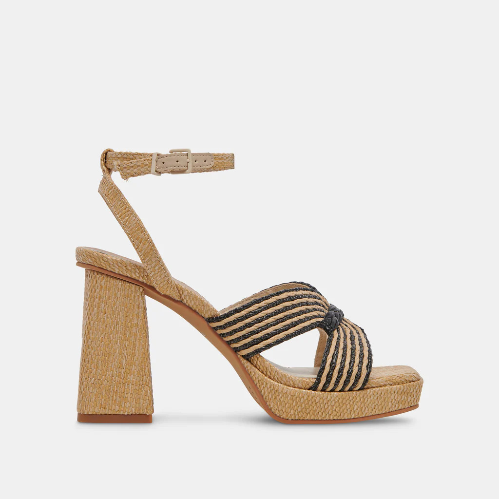 ARIES HEELS BLACK NATURAL RAFFIA | DolceVita.com