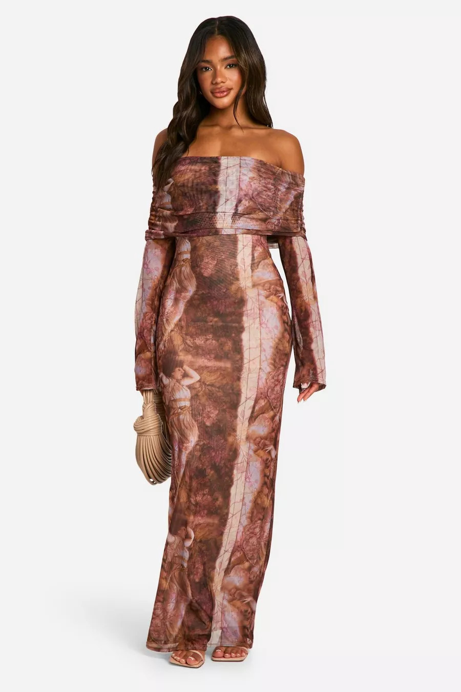 Renaissance Bardot Mesh Maxi Dress | Boohoo.com (UK & IE)
