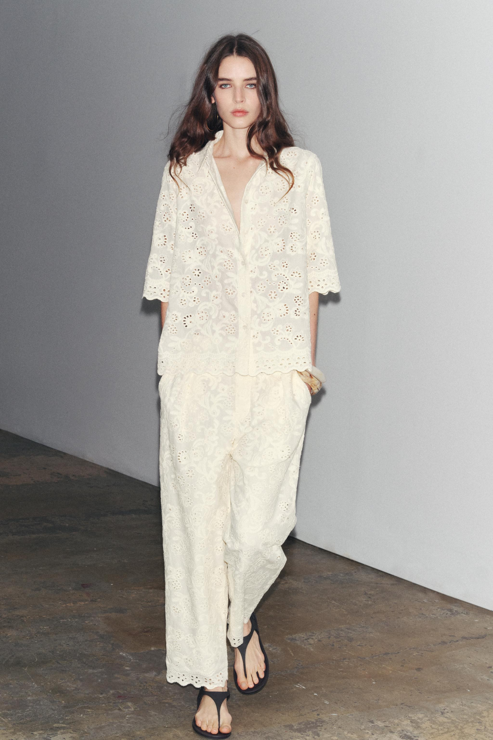 ZW COLLECTION PANTS WITH PERFORATED EMBROIDERY | Zara US