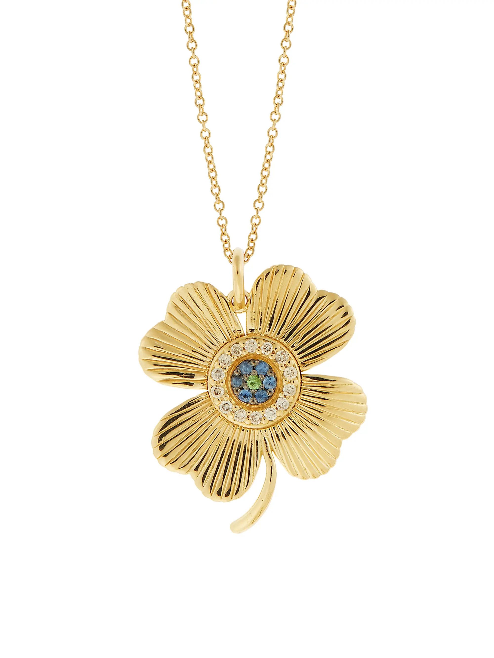 Shop Ileana Makri Eye Love Lucky Clover 18K Yellow Gold, 0.12 TCW Diamond &amp; Multi-Gemstone Pe... | Saks Fifth Avenue