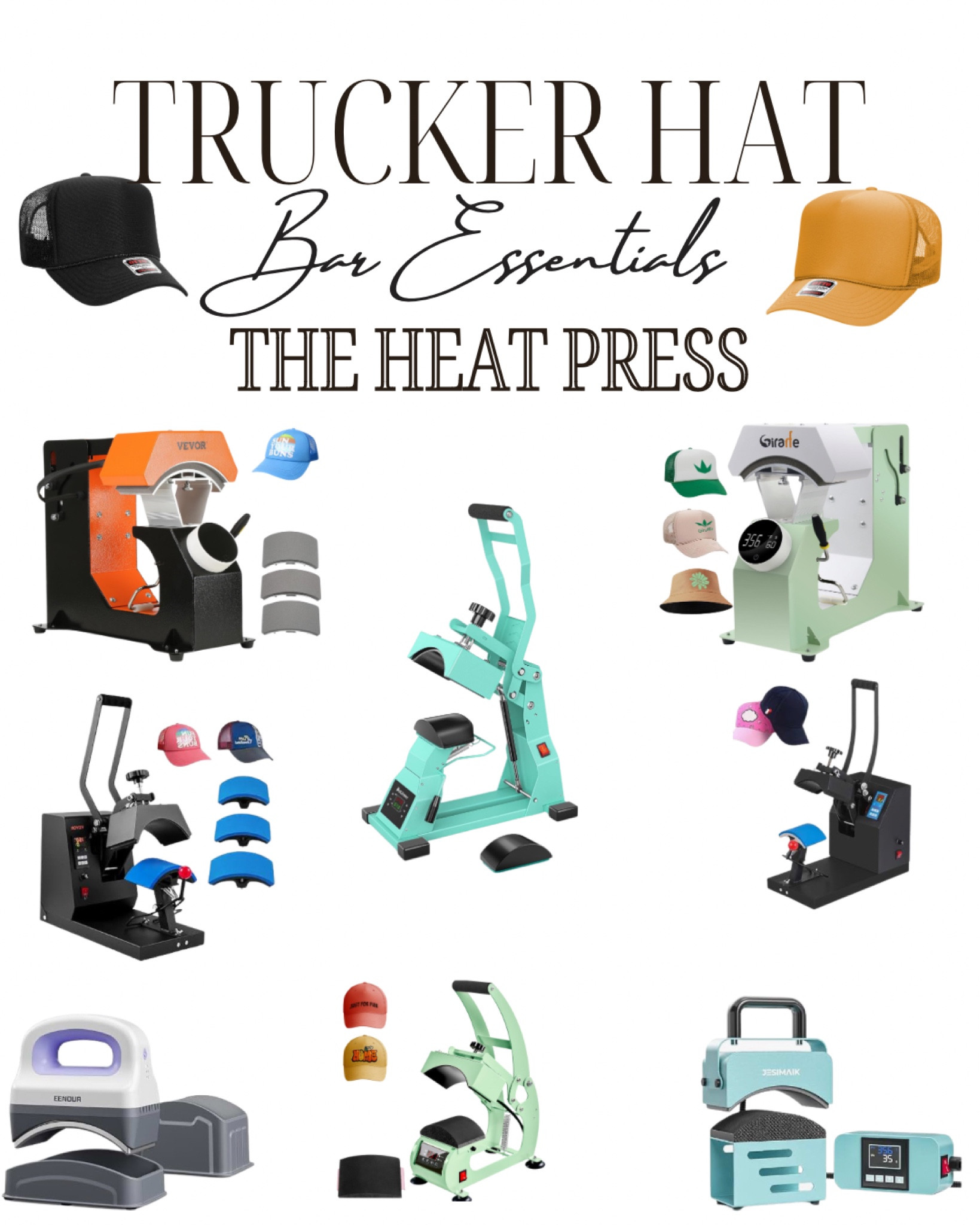 Are you starting a custom trucker hat bar? Here's everything you need to shop for to get your business up and running!!! 

The hat press! You can't do business without one. Here are some of the most popular ones. I don't think you can go wrong with any of these. I purchased the orange one pictured by Vevor. 

#LTKstyletip #LTKSpringSale #LTKfamily