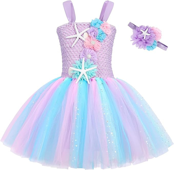 COTRIO Mermaid Tulle Tutu Dress Girls Mermaid Birthday Party Princess Dress Kids Halloween Costum... | Amazon (US)