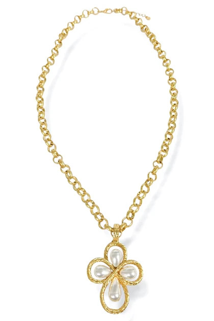 Isla Cream and Gold Twist Cross Pendant Necklace | The Willow Tree