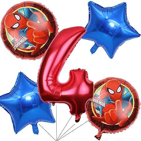 BCD-PRO Superhero Spiderman Balloons Bouquet 4th Birthday 5 pcs - Party Supplies - Ribbons includ... | Amazon (US)