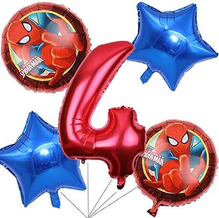 BCD-PRO Superhero Spiderman Balloons Bouquet 4th Birthday 5 pcs - Party Supplies - Ribbons includ... | Amazon (US)
