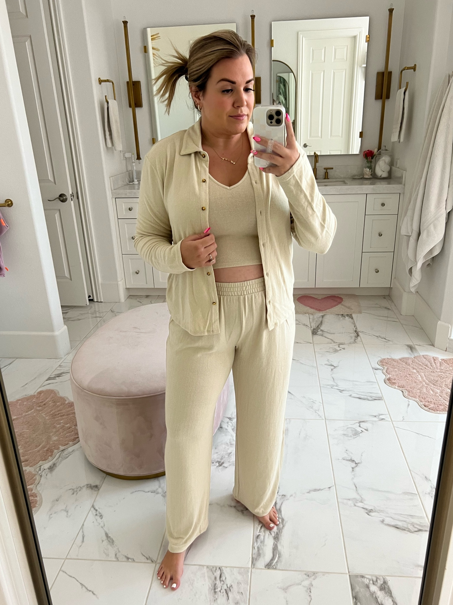 curvy three piece beige lounge set from the Nordstrom Anniversary Haul! sized up to the xl for my growing bump. take your true size! comes in plus as well. 

#LTKcurves #LTKxNSale #LTKunder100