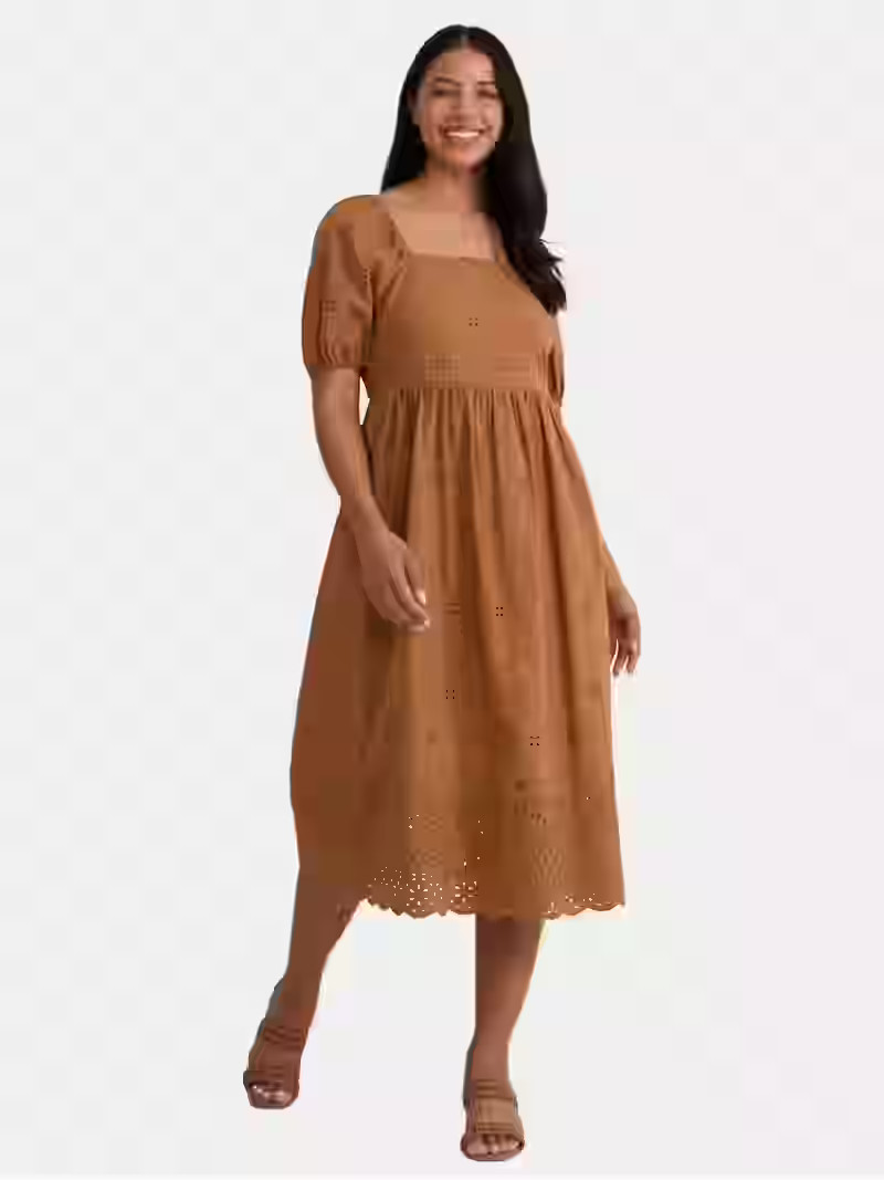 Time and Tru Women's and Women's Plus Eyelet Midi Dress, Sizes XS-4X | Walmart (US)