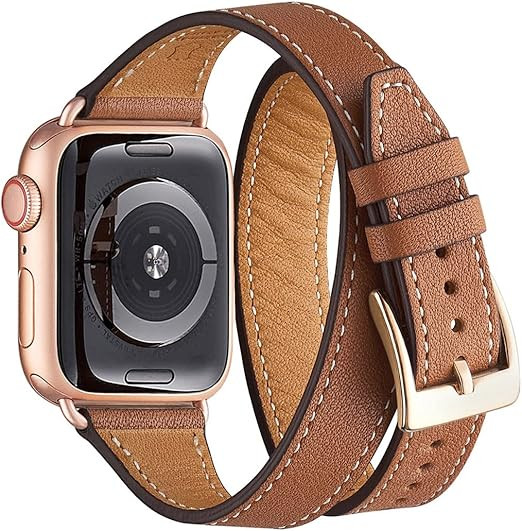 Bestig Band Compatible for Apple Watch 38mm 40mm 41mm or 42/44/45mm, Genuine Leather Double Tour ... | Amazon (US)