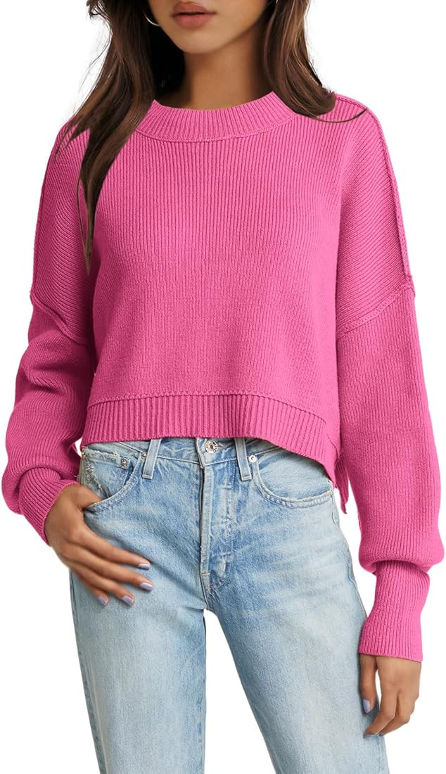 LAMISSCHE Womens Oversized Cropped Sweater Chunky Cable Knit Jumper Cozy Ribbed Batwing Sleeve Pu... | Amazon (US)