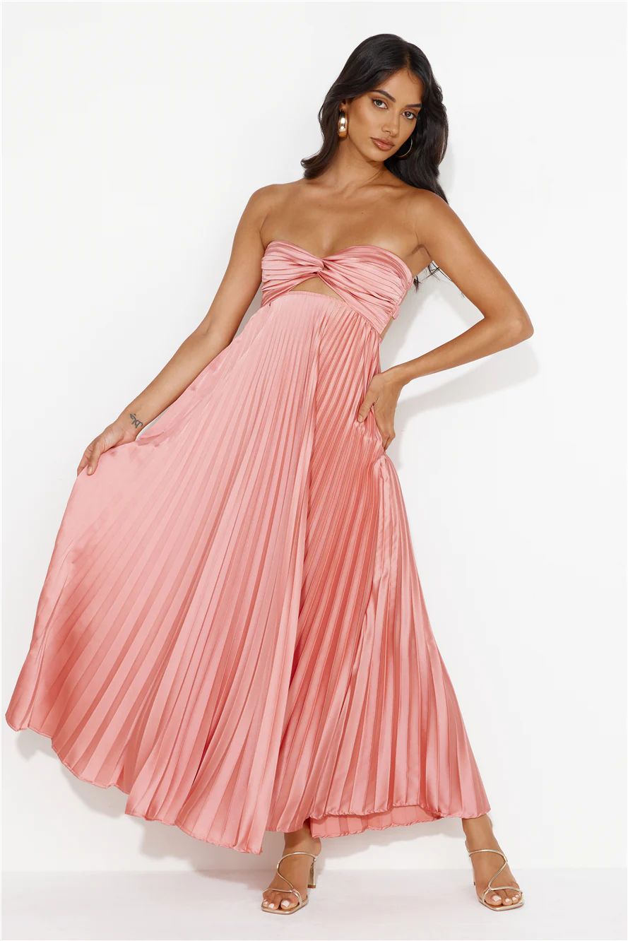 Clouds Of Love Strapless Pleated Maxi Dress Pink | Hello Molly