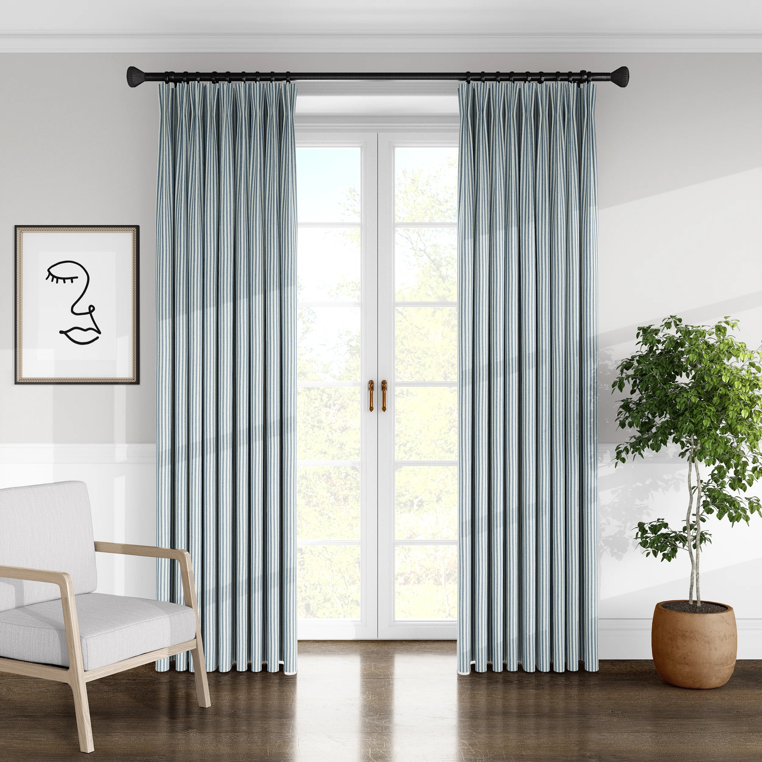Ticking Stripe 100% Cotton Striped Room Darkening Pinch Pleat Single Curtain Panel | Wayfair North America