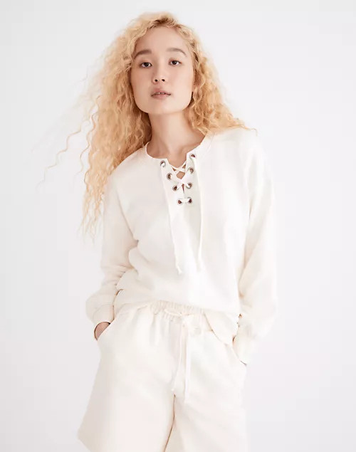 Cotton-Hemp Lace-Up Sweatshirt | Madewell