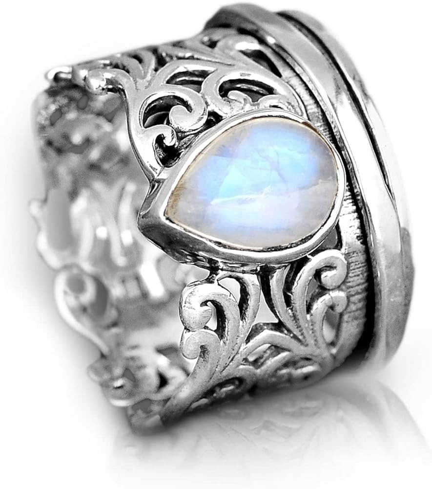 Boho-Magic Spinner Fidget Moonstone Ring for Women 925 Sterling Silver | Amazon (US)