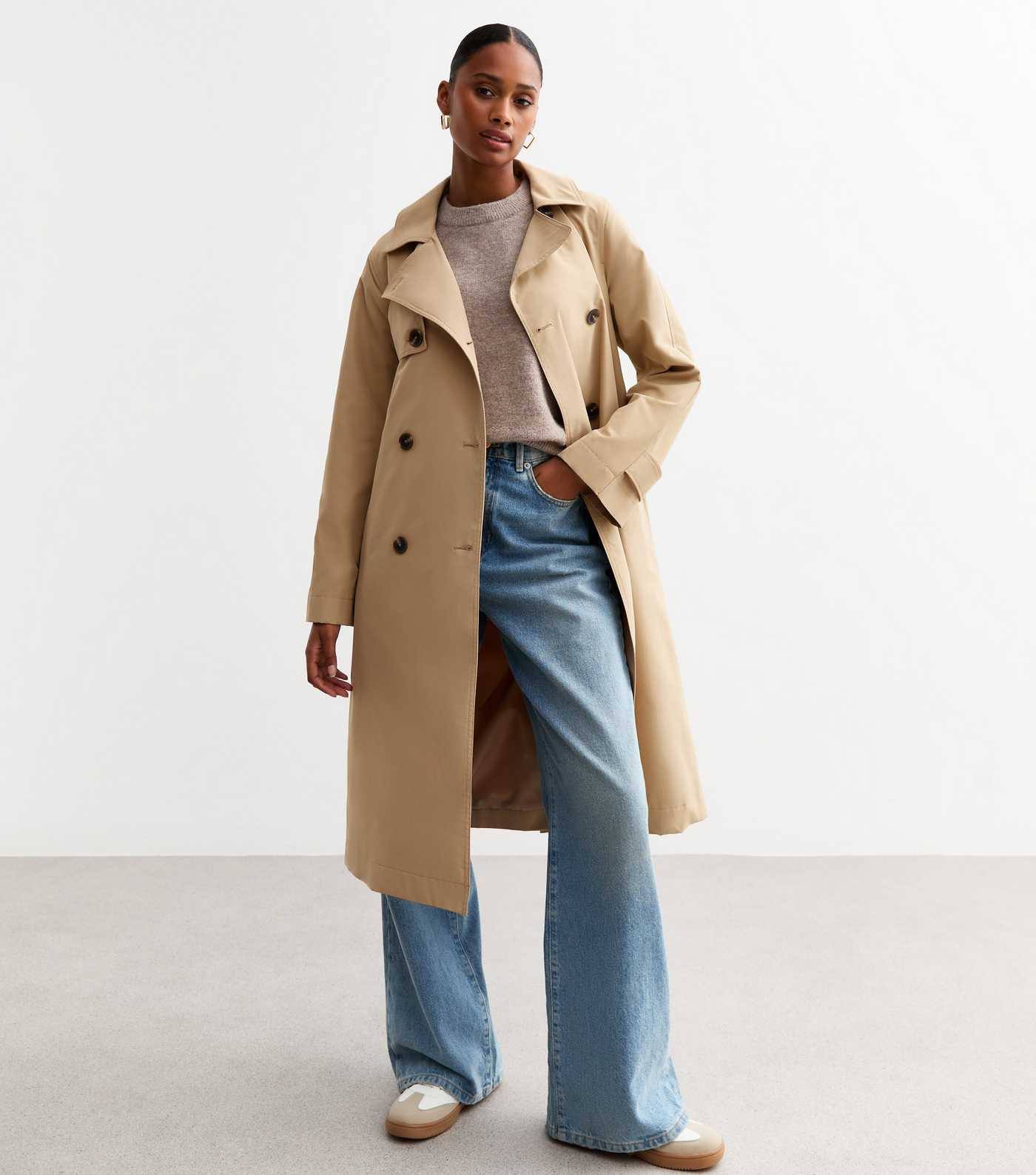 Stone Double Breasted Trench Coat 
						
						Add to Saved Items
						Remove from Saved Items | New Look (UK)