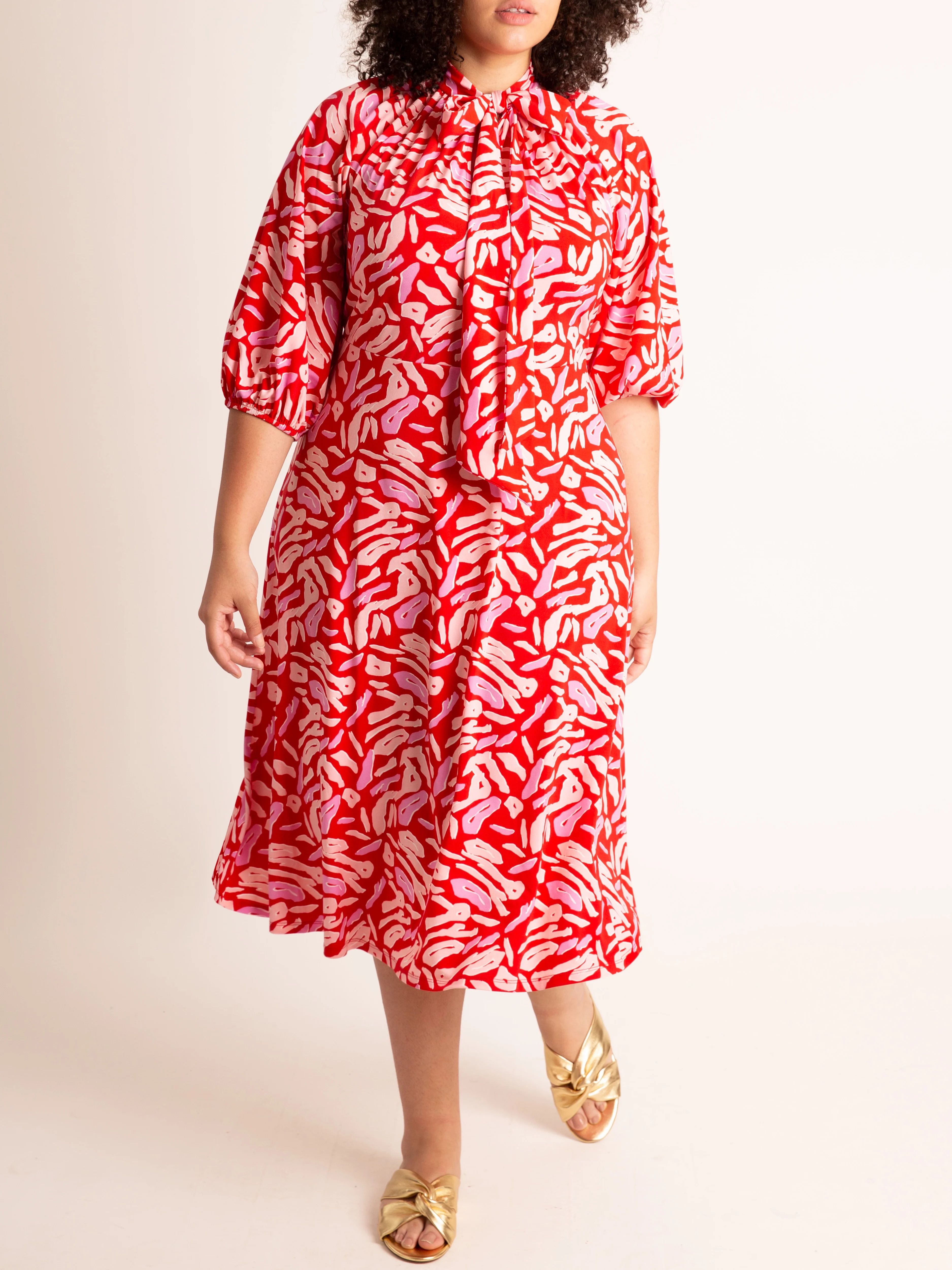 ELOQUII Women's Plus Size Tie Neck Midi Dress | Walmart (US)