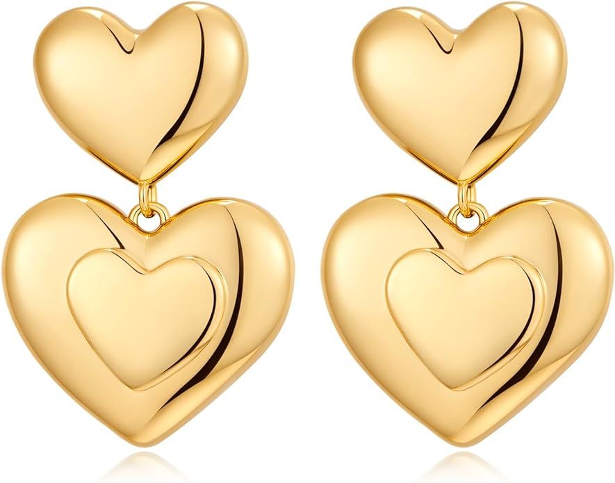 Gold Women Earrings Statement Earrings Hammered Earrings Big Drop Dangle Earrings for Women…… | Amazon (US)
