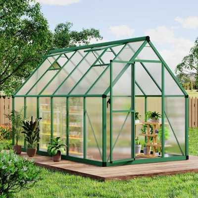 Green House 6x11 ft Aluminum Large Walk-in with Polycarbonate Panels | Outdoor Greenhouse with Ventilation, Rain Gutter, and Lockable Door | Durable F | Wayfair North America