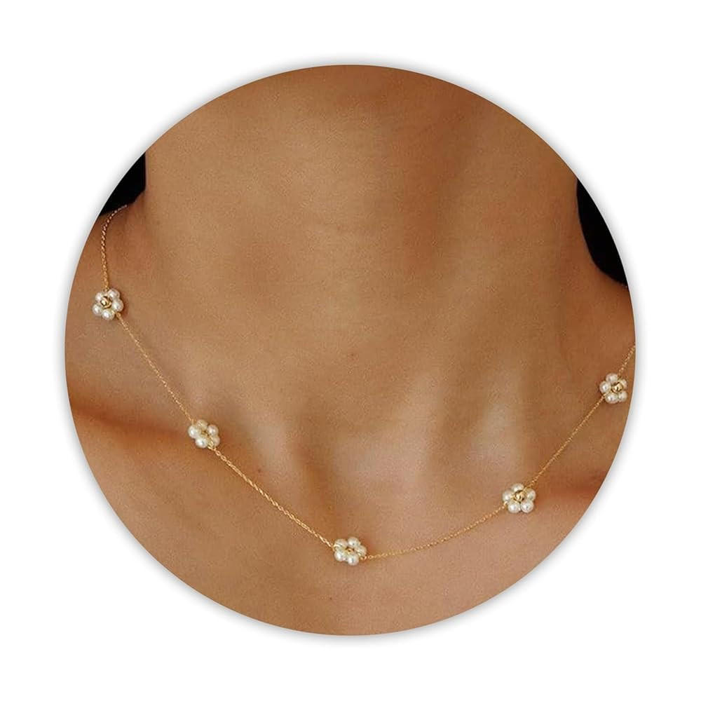SmileBelle Pearl Necklaces for Women, Daisy Pearl Choker as Y Shaped Pearl Jewelry Gold Heart Nec... | Amazon (US)