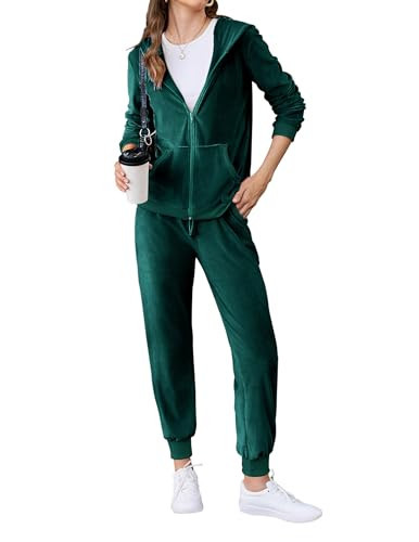 HOTOUCH Women's Hoodie Tracksuits Velour Sweatshirt & Sweatpants Running Suit Set Green S | Amazon (US)