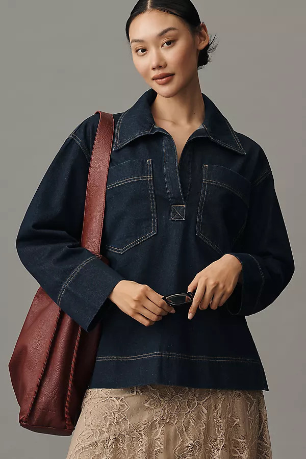 Rita Patch Pocket Denim Blouse | Anthropologie (US)