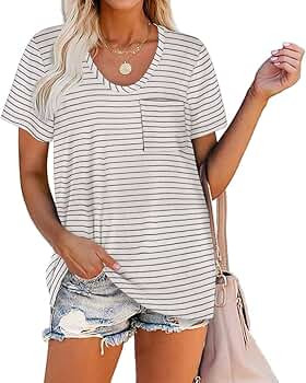 WIHOLL Women Summer T Shirts Short Sleeve Rounded V Neck Pocket Tee Tops | Amazon (US)