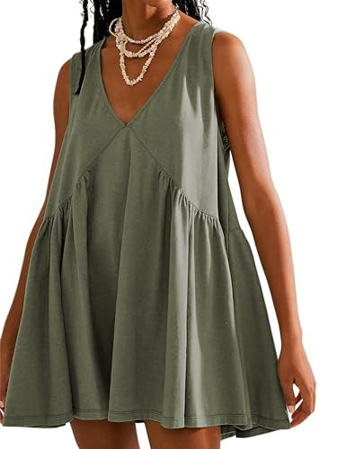 Athlisan Womens Summer Sleeveless Mini Dress Casual Loose V Neck Sundress with Pockets | Amazon (US)