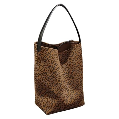 Women's Suede Bucket Shoulder Bag Genuine Leather Leopard Handbag Top Handle Tote (Leopard, Large) | Amazon (US)