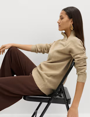 Zip Funnel Neck Relaxed Longline Jumper | Marks and Spencer US