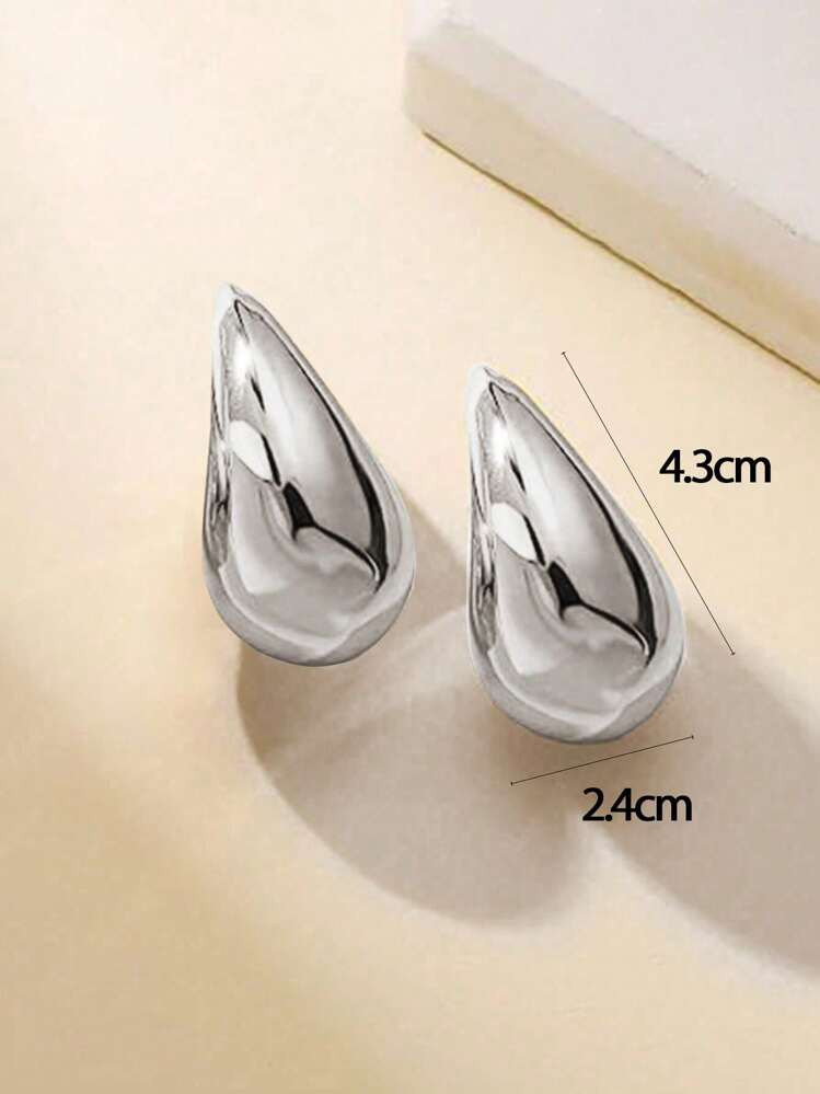 1pair Silver Plated Long Drop Earrings For Women, Polished Copper Water Drop Shape Jewelry For Parties And Evening Gowns | SHEIN