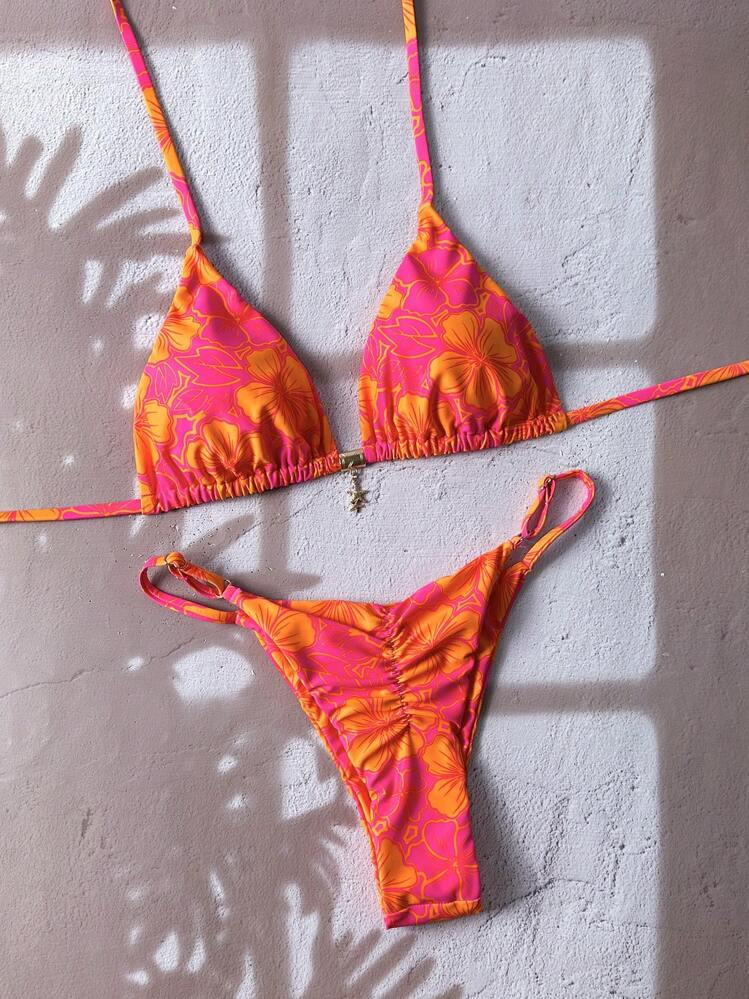 Swim Mod 2pcs Women Random Floral Print Spaghetti Strap Sexy Bikini Set, Summer | SHEIN