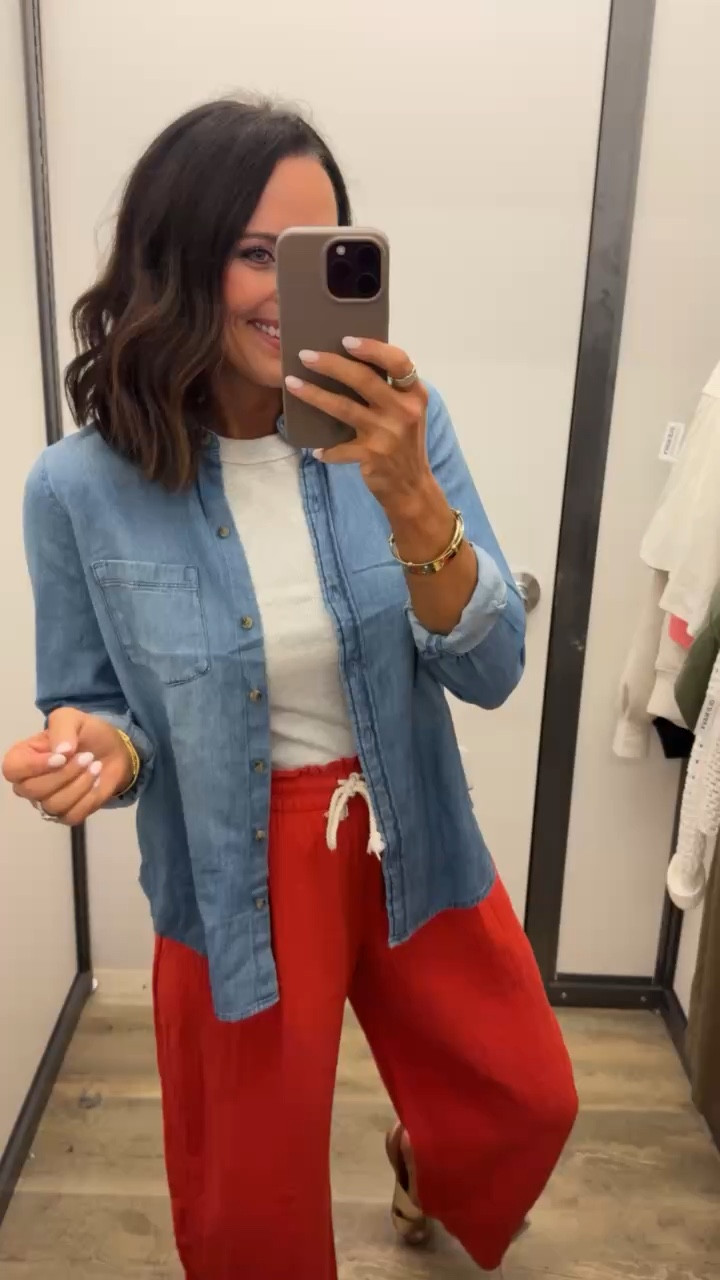 These Old Navy linen pants in this bright red are SUCH a statement ❤️

The color is so bold and pretty for spring and summer, and the lightweight linen fabric makes them super breathable and easy to wear. They instantly elevate a simple outfit.

I paired them with a lightweight denim button up for a casual but put-together look — perfect for brunch, vacation, or just everyday errands when you want a little pop of color.

Such a fun way to step out of neutrals this season.

#LTKPetite #LTKOver40 #LTKmomlife