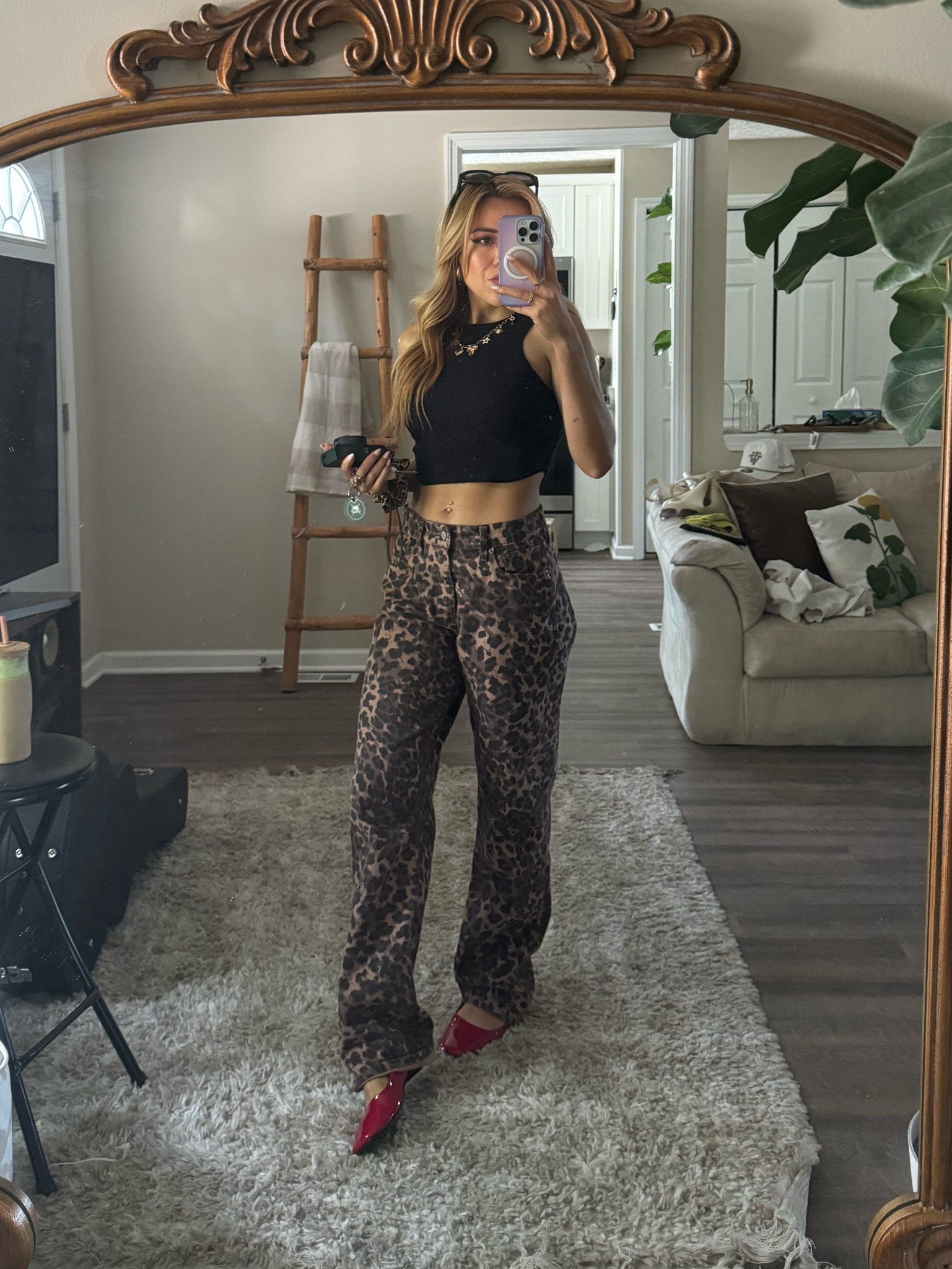 Leopard pants wearing size 26 regular curve love sized up for a baggy fit! 