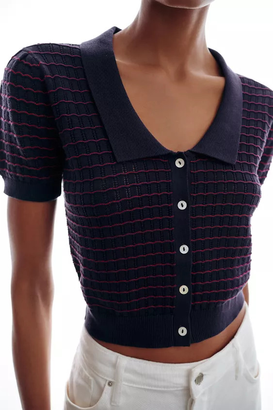 KNIT PETER PAN COLLAR TOP | Zara US