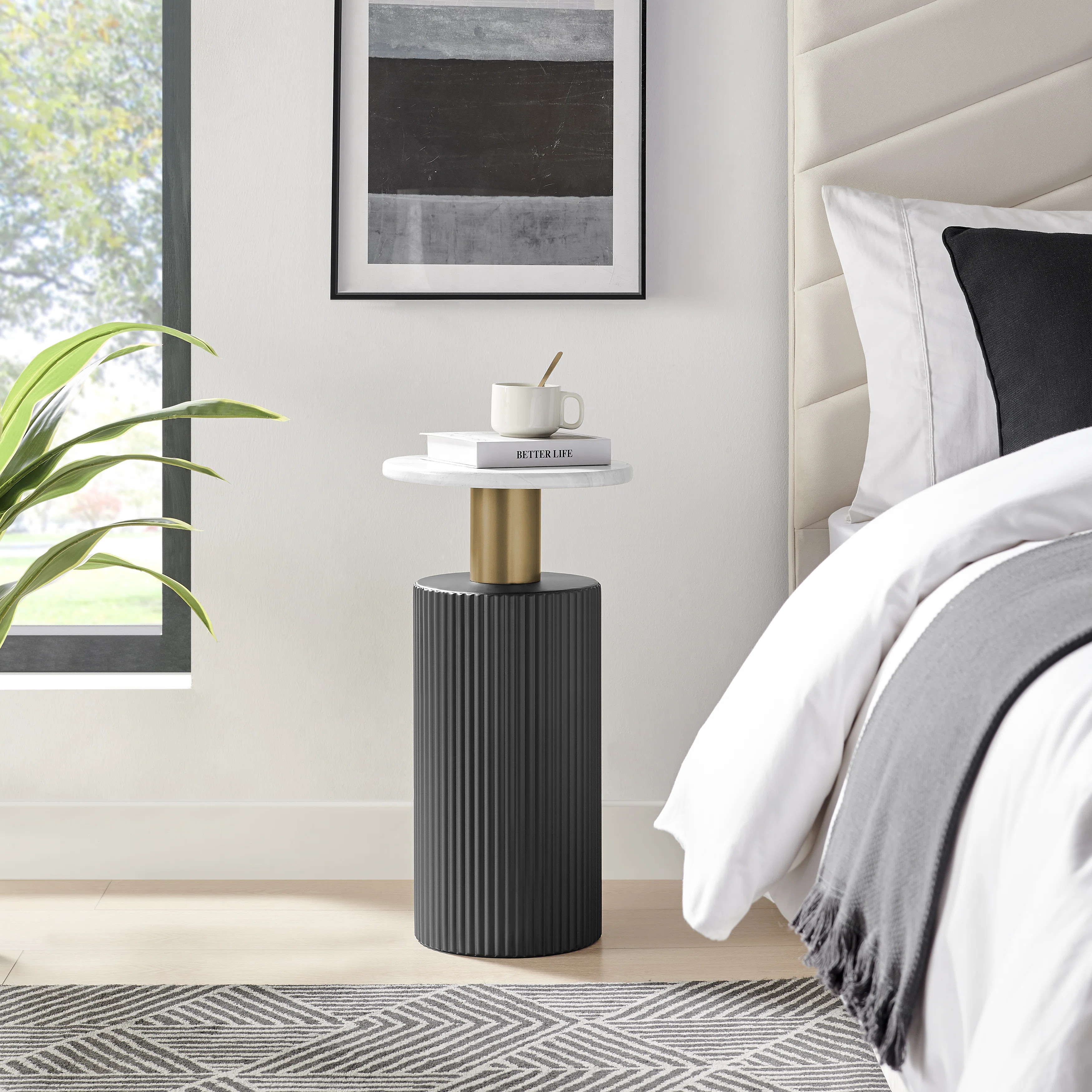 Ibach Midcentury Modern Accent Table with Base Gold Metal and Faux Marble Laminate Tabletop | Wayfair North America