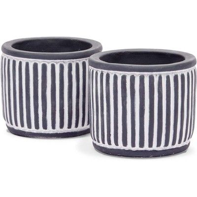 Juvale 2 Pack Cement Planter Pots for Indoors & Outdoors, Stripes Design, Black & White, 3.5 in. | Target