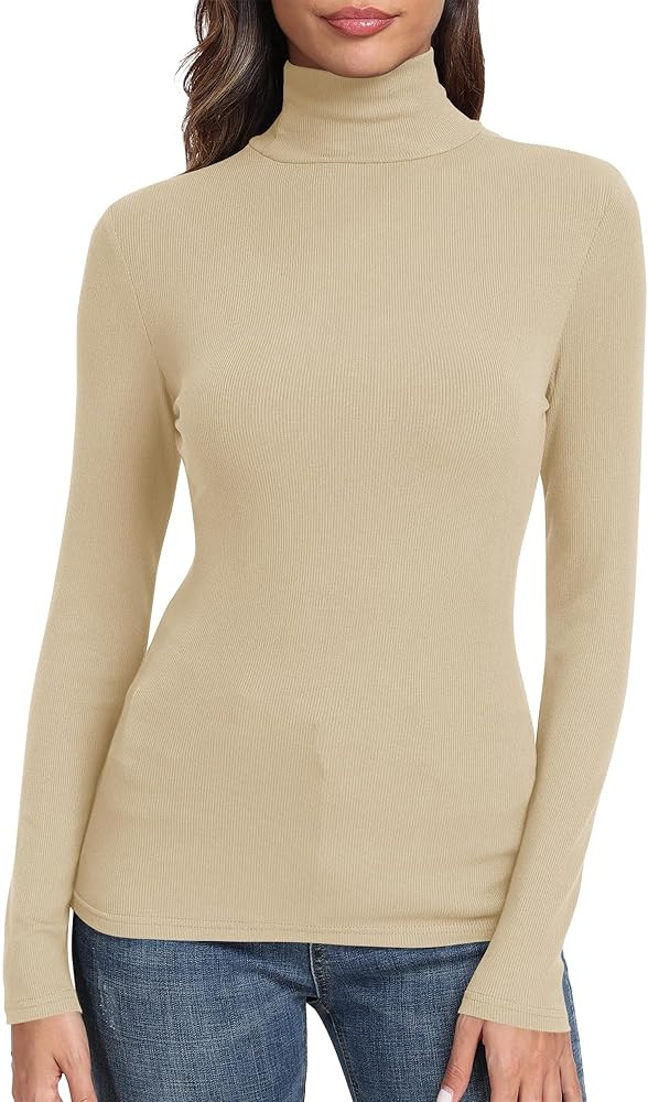 GEMBERA Womens Long Sleeve Turtle Neck Basic Slim Fitted Ribbed Knit Tops Thermal Shirts | Amazon (US)
