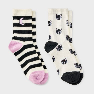 Girls' 2pk Halloween Moon & Black Cat Socks - Cat & Jack™ M | Target