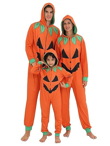 YEAXLUD Family Halloween Pumpkin Costume Onesie Pajamas Adult Matching Stitch Pajamas for Couples Cute Soft Comfy Cosplay Pjs for Womens Ladies Mens Kids Girls Boys(3-4) | Amazon (US)