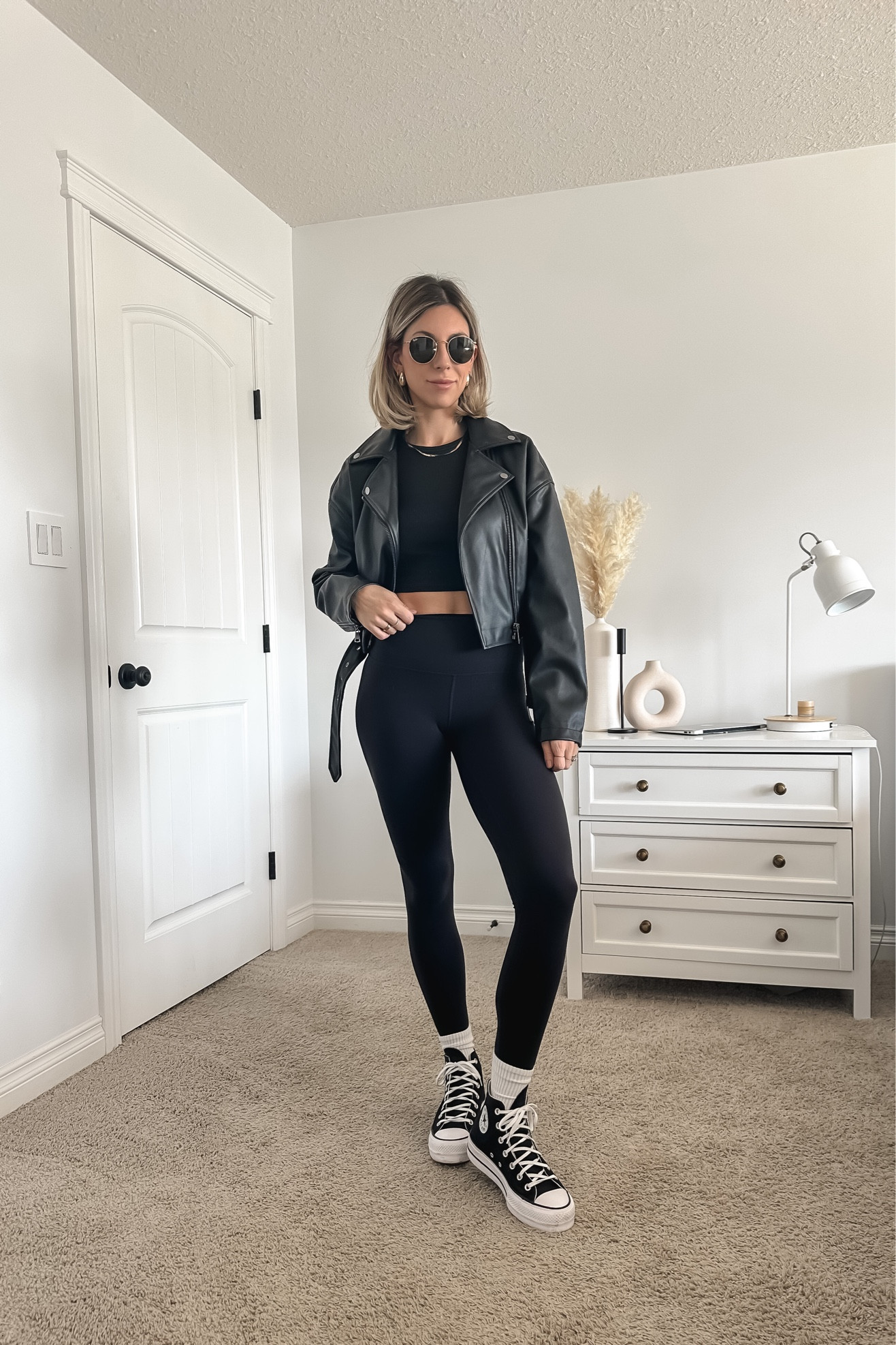 All black outfit 
Tank size small
Lululemon leggings 
Dynamite jacket size small 
Converse platform 

#LTKshoecrush #LTKunder100 #LTKFind