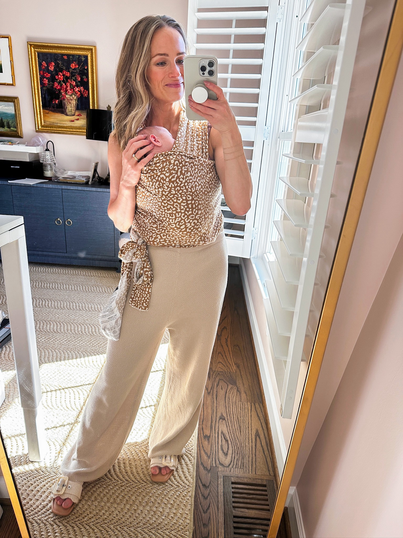 My cozy nursing friendly look — Amazon sweatpants in a size small (comes as a set!), my favorite new Target sandals, and a Solly Baby wrap for Charles. 

#LTKfamily #LTKstyletip #LTKbaby